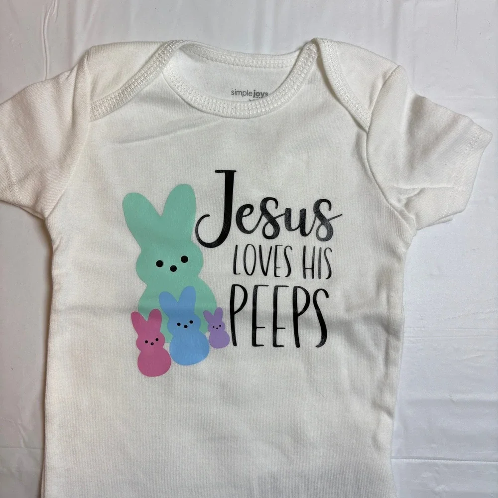 Simple Joys by Carters Jesus Loves His Peeps Easter‎ Bunny Bodysuit White 6-9M